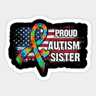 Autism Awareness T-Shirt Pround Autism Sister Vintage USA Flag Gift Sticker